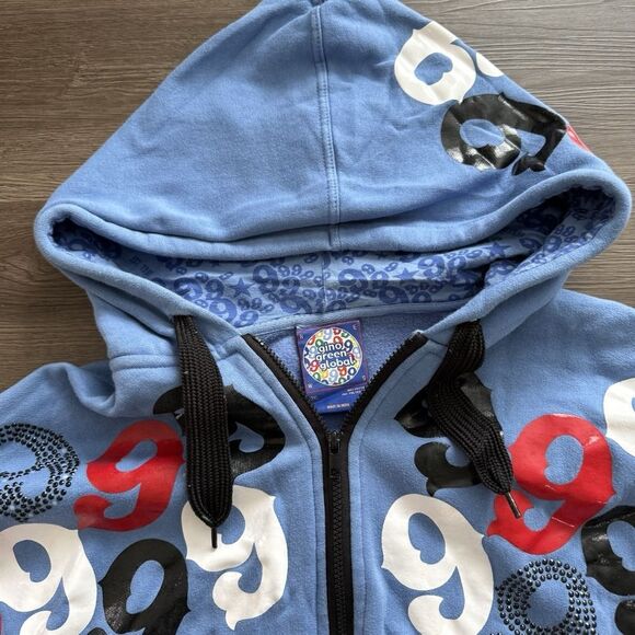 Gino Green Global Mens 3XL Hoodie Sweatshirt Zip Sweater Blue 9 Skater Y2K - Picture 2 of 10